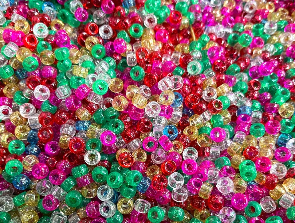 1000 x Small Mixed Colour Pony Beads Jewellery Making Craft Plastic Glitter - Image 1 of 1
