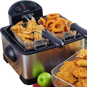 Freidora eléctrica triple cesta de acero inoxidable de 1700 vatios con temporizador extra libre - Imagen 1 de 7