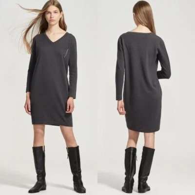 Fabiana Filippi Wool Cashmere Knit Pocket Dress Stone Grey Size XL Nordstrom NEW Foto 1 de 4