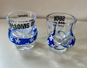 Pair of Blue Bikini Shot Glasses The Islander Group "Bottoms Up/Suck Em Up" - Picture 1 of 4