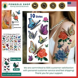 Temporäre Tattoos Frauen Paket 78 Stile Wasserdicht Realistisch Blume Schmetterling - Bild 1 von 8