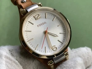 FOSSIL ES3565 Silver Dial Brown Leather Strap 5 ATM S/S QUARTZ WOMEN'S Watch - Picture 1 of 19