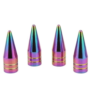 4PCS Neo Chrome Spiked Valve Stem Caps Aluminum Car Bike Wheel Tire Dust Cover - Picture 1 of 12