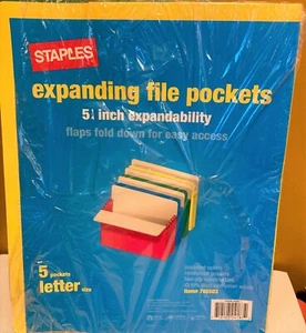Staples Expanding File Pockets 5-1/4" Letter Size Asst Colors 5/PK 765503 - Picture 1 of 3