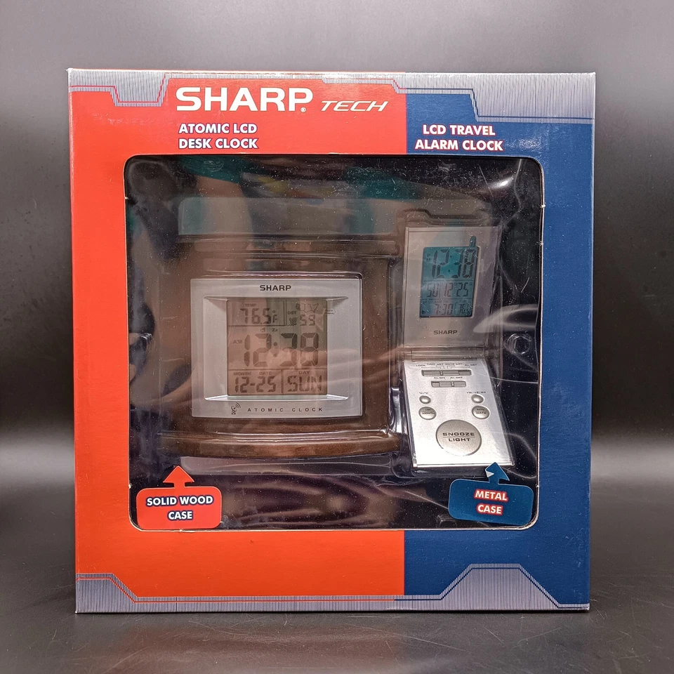 Sharp Tech Atomic LCD Desk Clock & LCD Travel Alarm Clock New in Box - Image 1 of 1