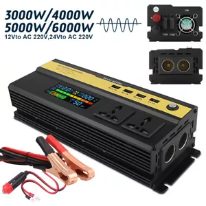 Inverter di potenza per auto 3000/6000W DC 12/24V a AC 220V onda sinusoidale convertitore solare LCD - Foto 1 di 25