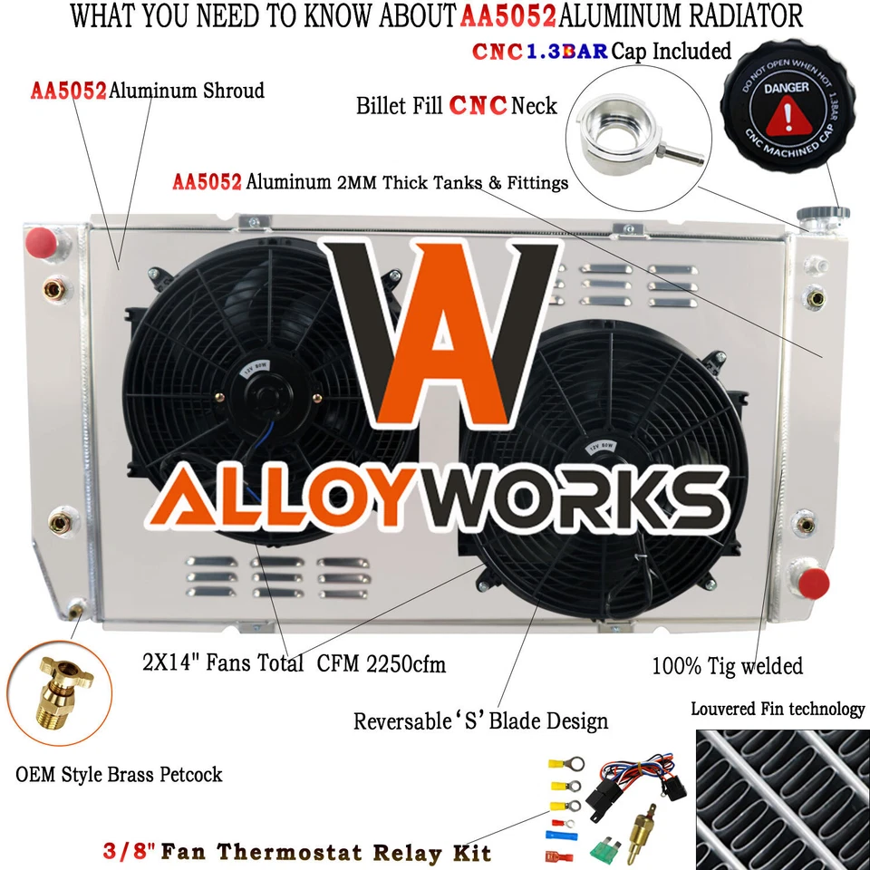 4 Row Radiator Shroud Fan For Chevy/GMC C/K C2500 K3500 7.4L V8 1988-2000 Foto 1 de 4