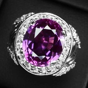 CLASSICALLY VIOLET BLUE SAPPHIRE 6.05CT 925 STERLING SILVER HANDMADE HALO RINGS - Picture 1 of 10
