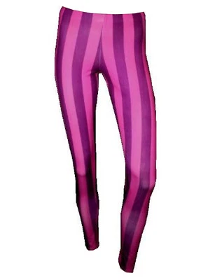Femmes Neuf Rose & Violet Rayures Rayé Imprimé Leggings Gothique Punk Emo - Photo 1/2