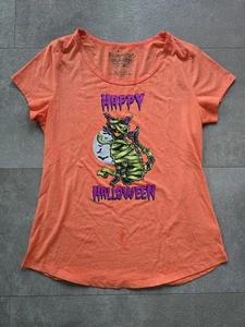 CAMISETA MANGA CORTA HAPPY HALLOWEEN MOMIA GATO NEÓN NARANJA MURCIÉLAGOS XL - Imagen 1 de 7