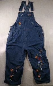 VTG Agapo Womens Bib Overalls Denim Embroidered Capris Medium - Picture 1 of 15
