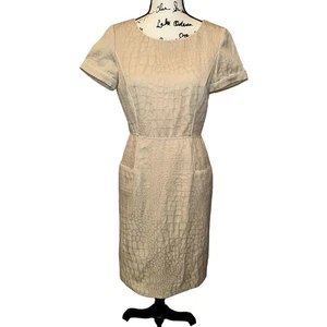Alex Marie Tan Textured Sheath Pencil Dress Pockets Geometric Office Work Sz 4 - Picture 1 of 12