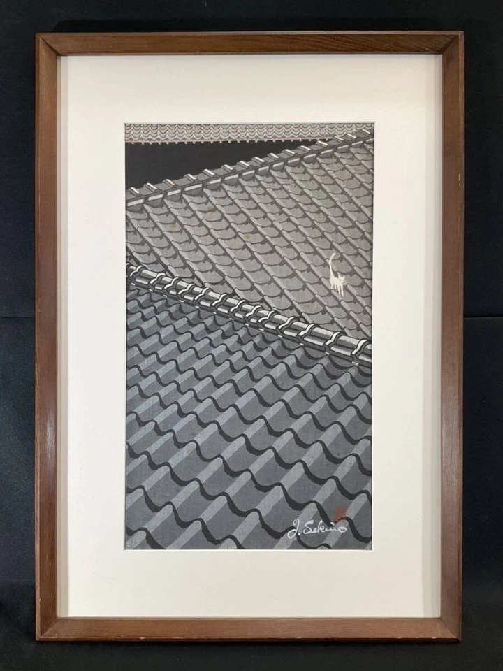 Junichiro Sekino "Love Cat" - Gato em azulejo, uma obra popular BLOCO ORIGINAL - Imagem 1 de 4