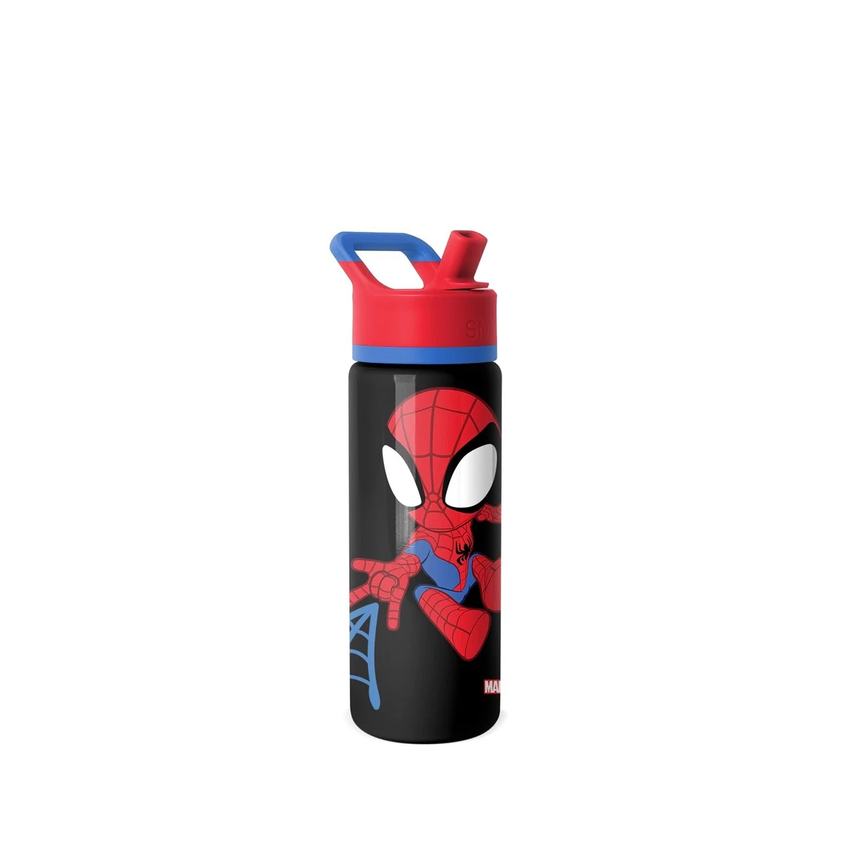 Spiderman Sports Water Bottle With Straw & Handle - 410ml BPA-Free Kids Bottle, Officially Licensed
