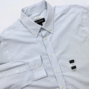 Camicia elegante uomo Jos A Bank taglia 16 blu bianca griglia bottoni manica lunga NUOVA - Foto 1 di 11
