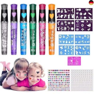 ILAMDEETEK 6 Tattoo Stifte Kinder,Glitzer Tattoo Stifte für die Haut,Glitzer Tattoo Set