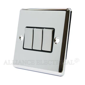 Polished Mirror Chrome Classical 3 Gang Switch -10 Amp CPC3GSWIBC - Picture 1 of 1