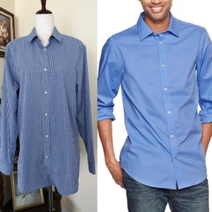 GAP Slim Fit Non Iron Blue Gingham Button Down Shirt sz L - Picture 1 of 10