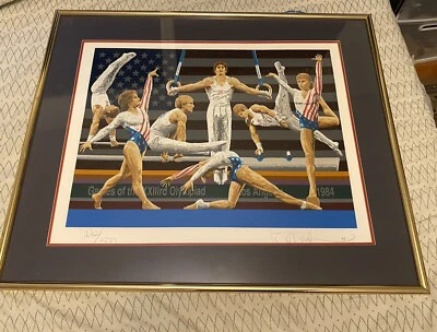 Serigrafia de ginástica olímpica Rick Rush “A Dream of Gold” 1984 assinada 222/500 - Imagem 1 de 4