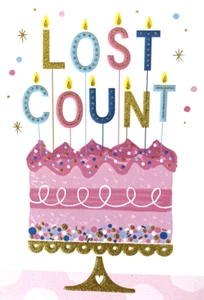 "Lost Count" Candles on Cake Embossed Gold Glitter by Simpson Cards - Picture 1 of 5