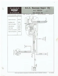 BSA BANTAM SUPER D7 OKT '58 - AC & AC/DC ERHALTENSALADUNG SCHALTPLAN BULLETIN - Bild 1 von 1