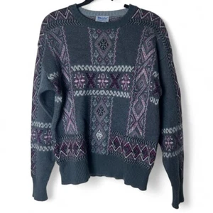 Meister - Vintage Crewneck Sweater Jumper Wool Blend Gray Purple Unisex - Sz. XL - Picture 1 of 7