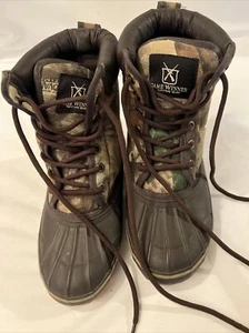 GAME WINNER THERMOLITE THIN INSULATED KIDS BROWN CAMO ANKLE BOOTS LACE UP SZ 4 - Picture 1 of 8