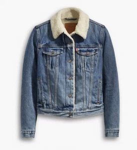NEW LEVI'S PREMIUM WOMAN DENIM ORIGINAL SHERPA TRUCKER JACKET SIZE XS - Picture 1 of 4