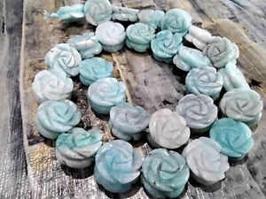 Natural Amazonite, Carved Rose, Double Sided, 14x7.5-8mm, 5 pce - Picture 1 of 3