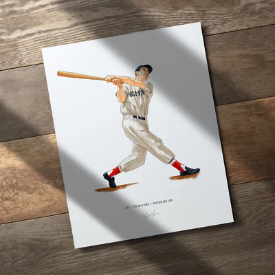 Póster de béisbol Ted Williams Boston Red Sox 8x10 impreso arte ilustrado Foto 1 de 4