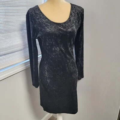 Vestido ceñido al cuerpo manga larga terciopelo aplastado negro Stefano International vintage años 90 Foto 1 de 4