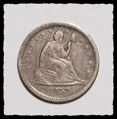 1857-P SEATED LIBERTY QUARTER  Scratch on Obverse XF  #35C93 Cover