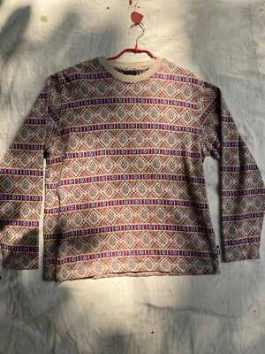 Stussy Giza печати Fair Isle LS Jacquard вязаный Джерси Crew рубашка хлопок S Вьетнам - Изображение 1 из 4