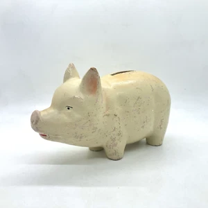 Vtg 1930s Piggy Bank Plastic Composite Pig Toy Hog Hand Painted Farmhouse USA - Picture 1 of 15