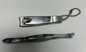 Vintage GEM Deluxe Cook Co Nail Clippers & MCM Design Style Tweezers USA Made - Picture 1 of 6