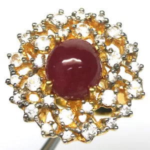 Gemstone 10 x 11 mm. Red Ruby & White Zircon Jewelry Ring 925 Silver Size 7 - Picture 1 of 4