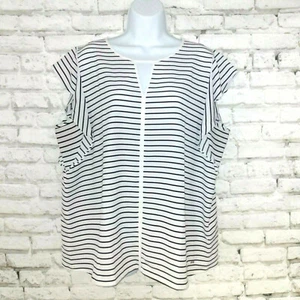 Tommy Hilfiger Blouse Women XL Striped Ruffle Sleeve Navy White Keyhole Neck Top - Picture 1 of 7