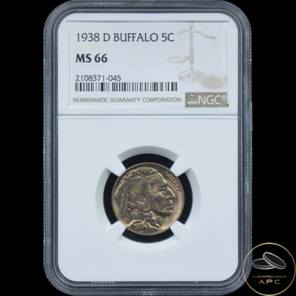 1938 D Buffalo Nickel 5C NGC MS66 Beautiful Toning++ - Image 1 of 2