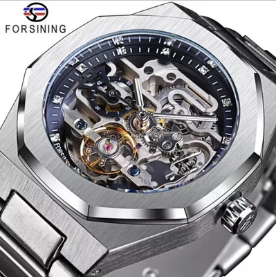 Men's Skeleton Mechanical Luminous Luxury Waterproof Octagon Shape Watch - Image 1 of 4
