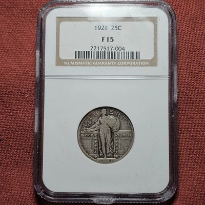 1921 Standing Liberty Quarter 25C Silver Coin NGC F15 Strong Date - Image 1 of 4