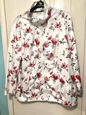 Bonprix White Pink Floral Softshell Jacket Rain Coat Zip BPC Sport Size 22 24 26 - image 1 of 4