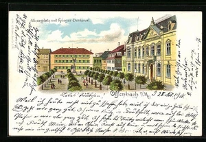 Lithographie Offenbach a. M., Alicenplatz mit Kriegerdenkmal aus der Vogelschau  - Picture 1 of 2