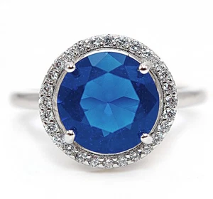 Anillo de plata de ley 925 con topacio azul y topacio blanco tratado de 3 quilates talla 8 - Imagen 1 de 2