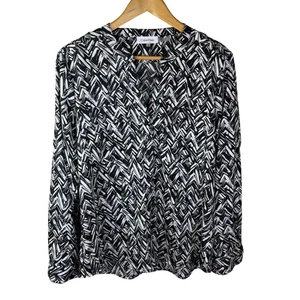 Camisa Calvin Klein Negra Blanca Estampado Manga Larga Botón Delantero - Grande - Imagen 1 de 6
