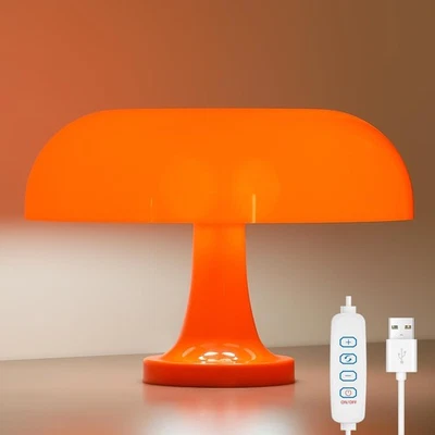 Lámpara de Mesita de Noche Naranja Seta con 3 Modos de Color USB Luz de Escritorio Regulable Foto 1 de 4
