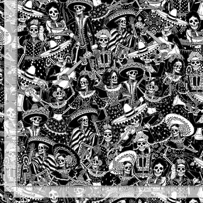 Day of Dead Skeletons Fabric By The Yard Black Cotton Timeless Treasures CD3748 - Image 1 of 2