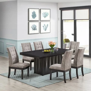 Kings Brand Furniture - 7-Piece Wood Dining Room Set, Table & 6 Chairs, Gray - Picture 1 of 5