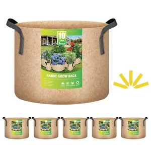 10 Gallon Thickened Grow Bags Nonwoven Fabric Pot for Garden Tan 5/10/15/20-Pack - Picture 1 of 14