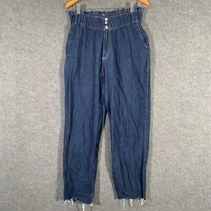 Zara Jeans Womens US 6 / AU 10 Blue Denim Wide Leg Paperbag Distressed Cut Off - Picture 1 of 13