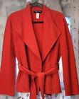 Jones New York Collection Woman  Large Wool Belted Tie Coat Jacket Red Soft 
